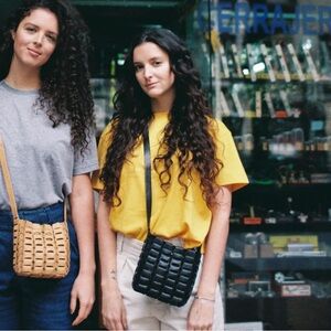 Nimes Mini Crossbody Woven Leather Basket Bag in Black - New